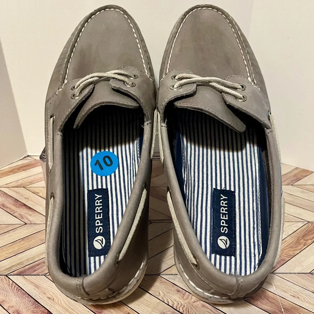 Sperry Topsider Authentic Original 2 Eye Boat Shoes Men 10 Grey Leather Nautical